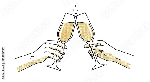 Two hands clinking champagne glasses in a toast, celebrating a special occasion
