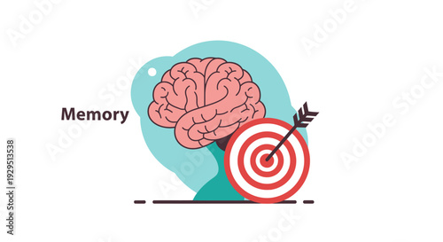 Illustration of brain hitting target with arrow representing sharp memory and cognitive skill