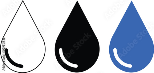 Three teardrop shapes in black, white, and blue