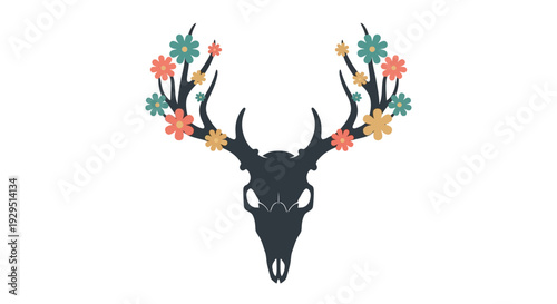 Deer Skull with Colorful Antlers Decorated.