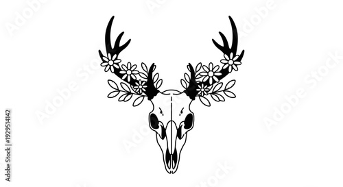 Deer skull with floral antlers design.