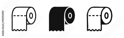 Toilet paper roll icon set in outline, solid, and hand-drawn styles for bathroom and hygiene themes.