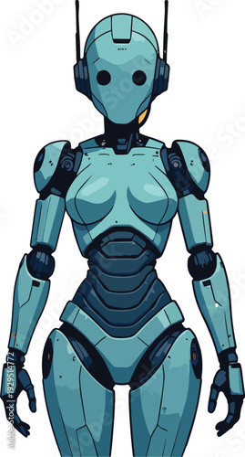 robot umanoide uomo donna  in piedi mezza figura o figura intera  vettoriale 
