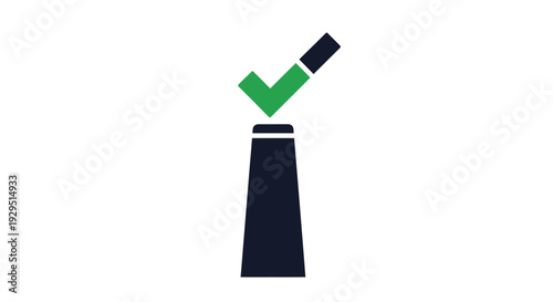Green check mark on black stamp.