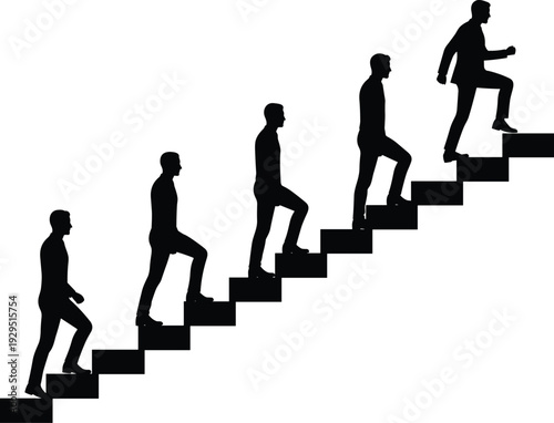 Silhouette of businessmen climbing stairs representing career growth personal development success achievement progress and corporate leadership journey for professional business goals 
