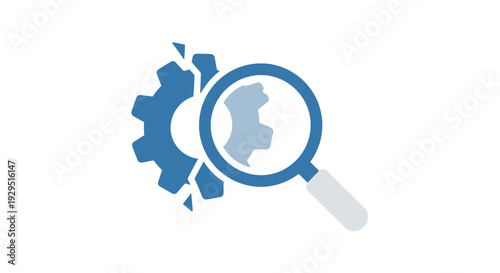 Magnifying glass with gear icon.
