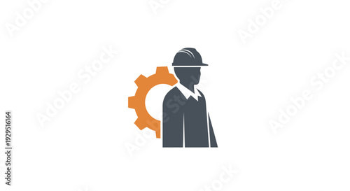 Man in hard hat with gear icon.