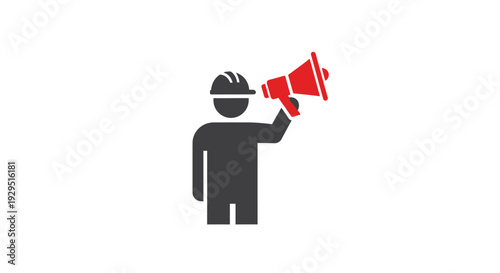 Man wearing hardhat holding megaphone.