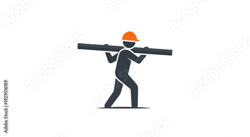 Man wearing hard hat carrying beam.