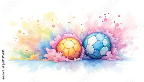 Vibrant colorful soccer balls illustration.