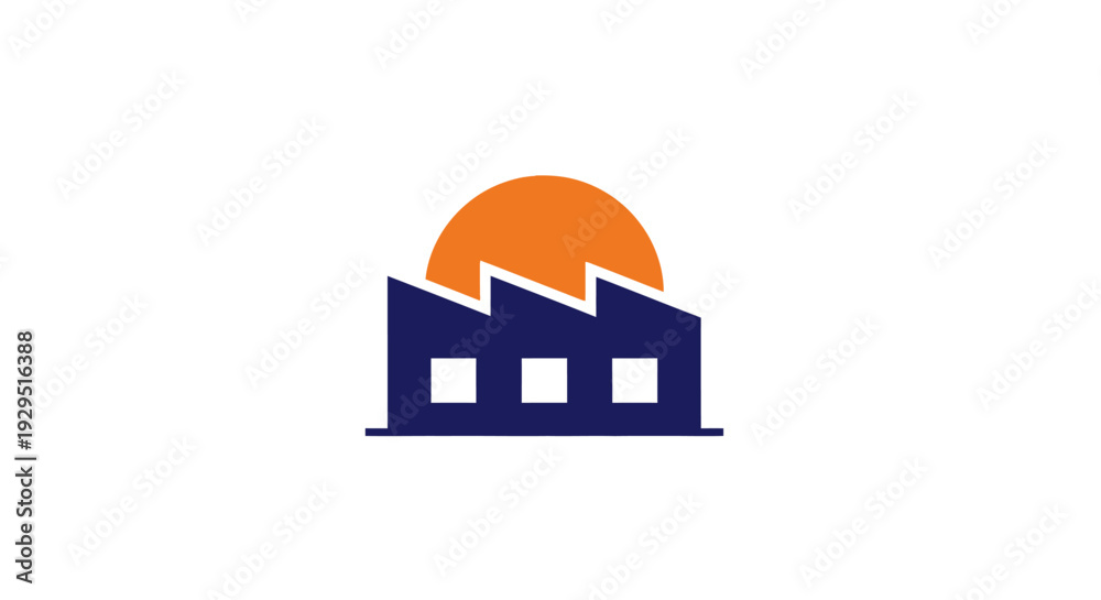 Naklejka premium Stylized Building Icon with Orange Sun.