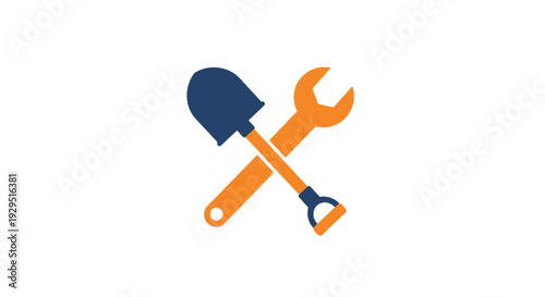 Spanner and Shovel Crossed Tools Illustration.