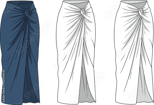 Three Skirts with Different Shading Styles and a Knot at the Waist fashion clothing