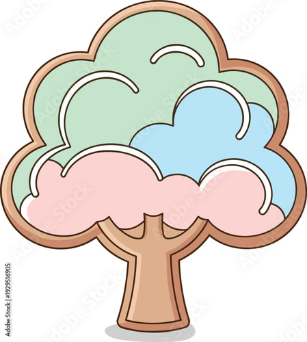 Vibrant tree with colorful cloud shaped leaves