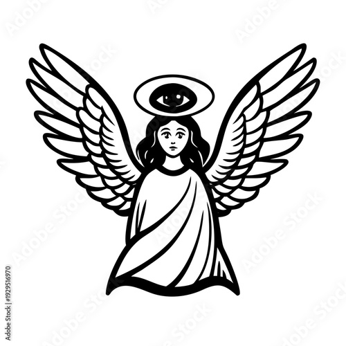 Majestic angel with wings spread wide in serene pose