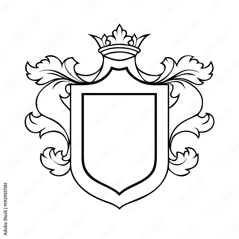 Obraz premium Elegant black crest shield with crown and ornate flourishes