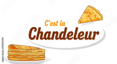 C'est la Chandeleur! Delicious Crepes on a Plate and a Single Crepe Illustration
