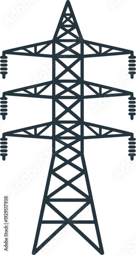 Electricity transmission tower with insulators and wires against a clear sky