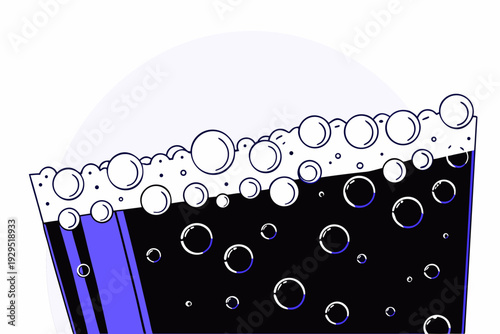 A vector graphic illustration of a glass of soda with bubbles and foam on top