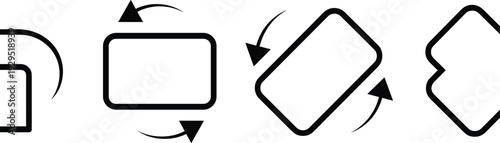 Set of screen rotation and device orientation icons with arrows, black outline vector illustration isolated on white background for UI and app design.