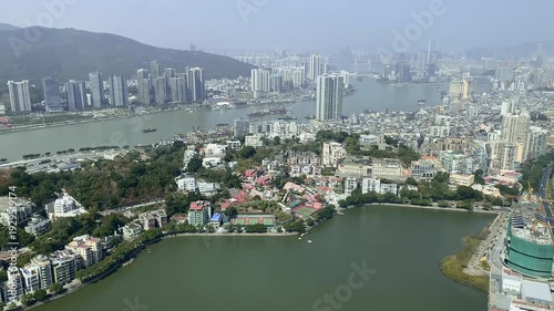Macau Peninsula and A-Ma Temple Area Viewed from Macau Tower Observation Deck.