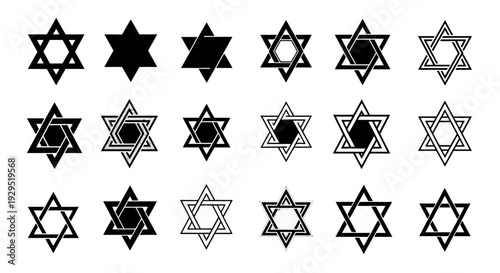 Collection of Diverse Star of David Symbols in Various Styles and Designs