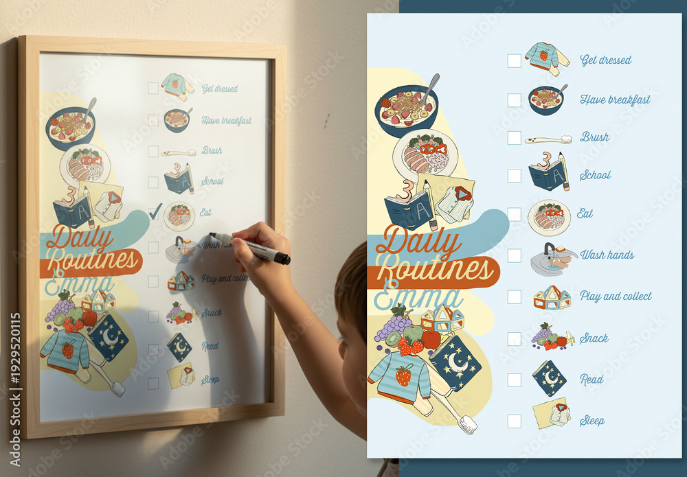 Kids Daily Routine Checklist Poster with Illustrated Tasks Stock ...