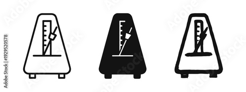 Metronome icon set. Device for music tempo in outline, solid, and doodle styles.