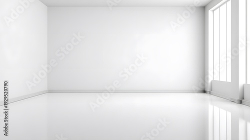 Wallpaper Mural Minimalist interior design: An empty, bright space awaits, with natural light streaming through a large window, creating a serene and modern atmosphere.  Torontodigital.ca