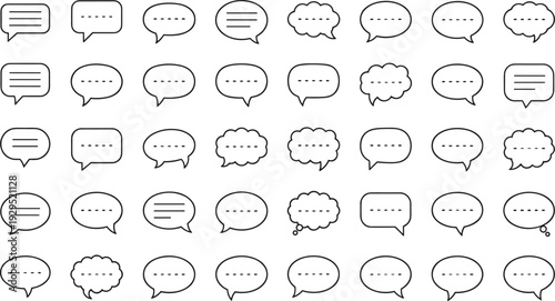 Speech bubble outline icon collection with chat message and dialogue cloud shapes isolated on white background simple vector illustration set