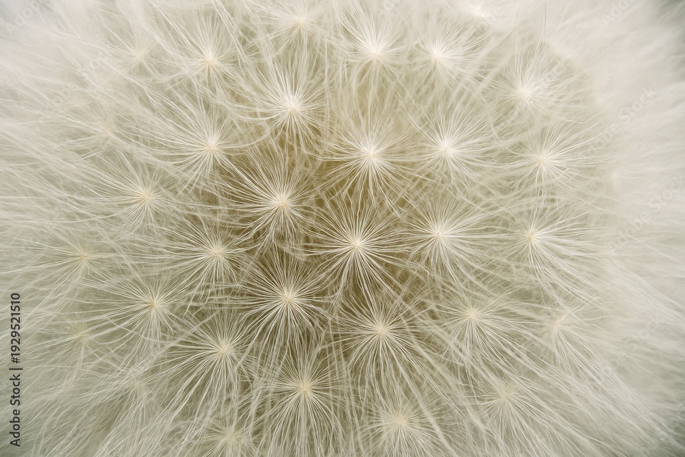 Obraz premium Macro closeup of white dandelion seed head with delicate radiating filaments