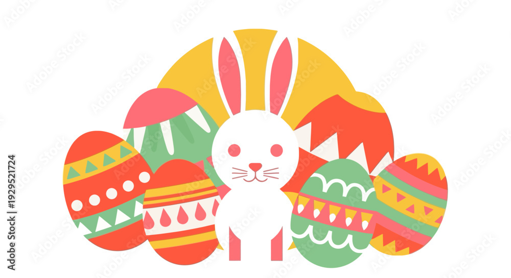 Obraz premium Colorful easter bunny and decorative eggs in flat design style