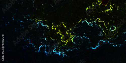 Vector Bioluminescent plankton illuminates the dark ocean waters at night, producing a mesmerizing spectacle of ethereal, glowing blue and yellow hues. Design