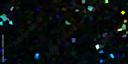 Vector Abstract mosaic of scattered polychromatic geometric fragments against a dark background, evoking a sense of fractured beauty. Design