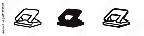 Hole Puncher Icon Set - Office Stationery Tool in Outline, Solid, and Hand-Drawn Vector Styles