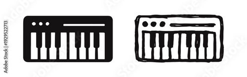 Music Keyboard and Synthesizer Icons. Digital Piano Musical Instrument Symbols.