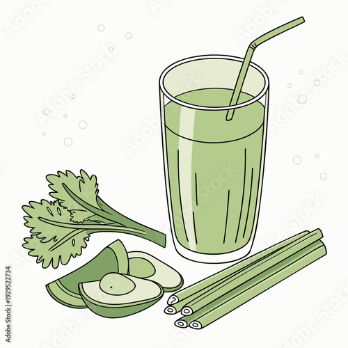 Fresh Green Juice With Avocado And Herbs