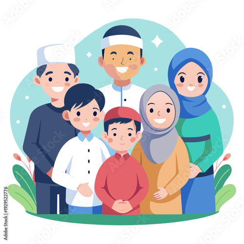 Happy Muslim Family Gathering Together for Celebration