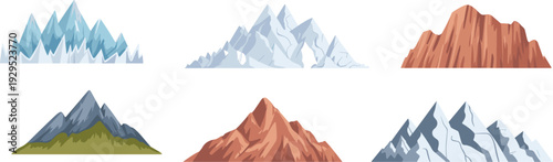 Six Different Mountain with Various Shapes and Colors mountains peaks snow rock
