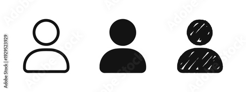 User Profile Icon Set - Hand Drawn Person Avatar Symbols in Outline, Solid, and Doodle Styles