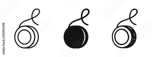 Yo-Yo Toy Icon Set - Hand Drawn Classic Kids Play Symbols in Outline, Solid, and Doodle Styles