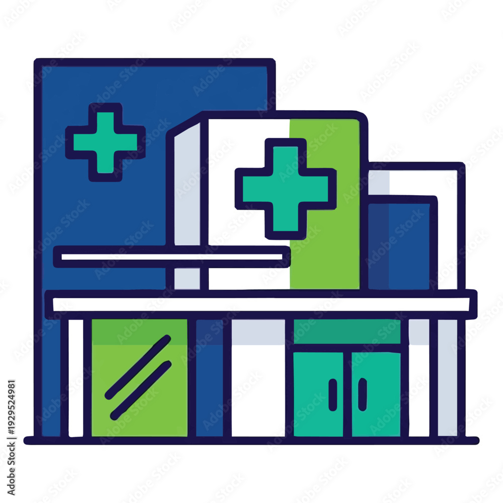 Obraz premium Flat Design Hospital Building with Blue and Green Colors
