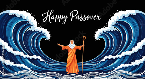 Happy Passover Greeting with Moses Parting the Red Sea