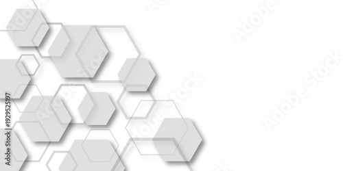 modern abstract hexagonal geometric pattern in grayscale with layered depth effect on white background for technology design