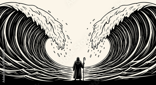 Moses Parts Red Sea: Dramatic Illustration of Divine Intervention and Exodus Journey