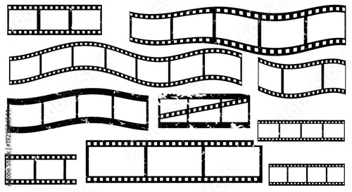 Collection of film strips in various shapes and orientations.