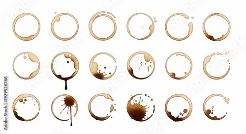Coffee Stains and Splatters on White Background.