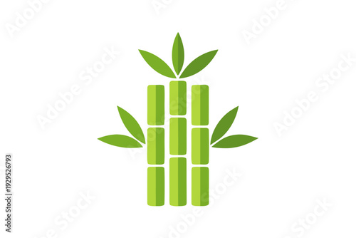 A charming green graphic icon showcasing a playful and segmented representation of bamboo stalks adorned with fresh leaves, conveying environmental friendliness.
