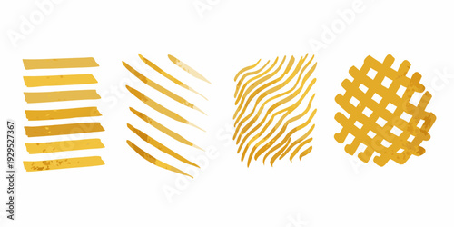 Abstract golden brushstrokes forming varied linear patterns and textures