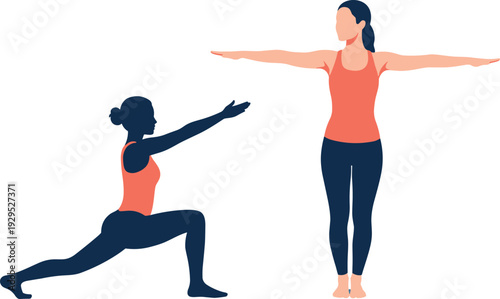 Yoga poses illustration, fitness exercise, wellness lifestyle, meditation practice, stretching, healthy living, workout training, balance design